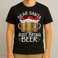 Funny Christmas Hat Dear Santa Bring Beer Festive T-Shirt thumb 3