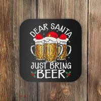 Funny Christmas Hat Dear Santa Bring Beer Festive Coaster thumb 0