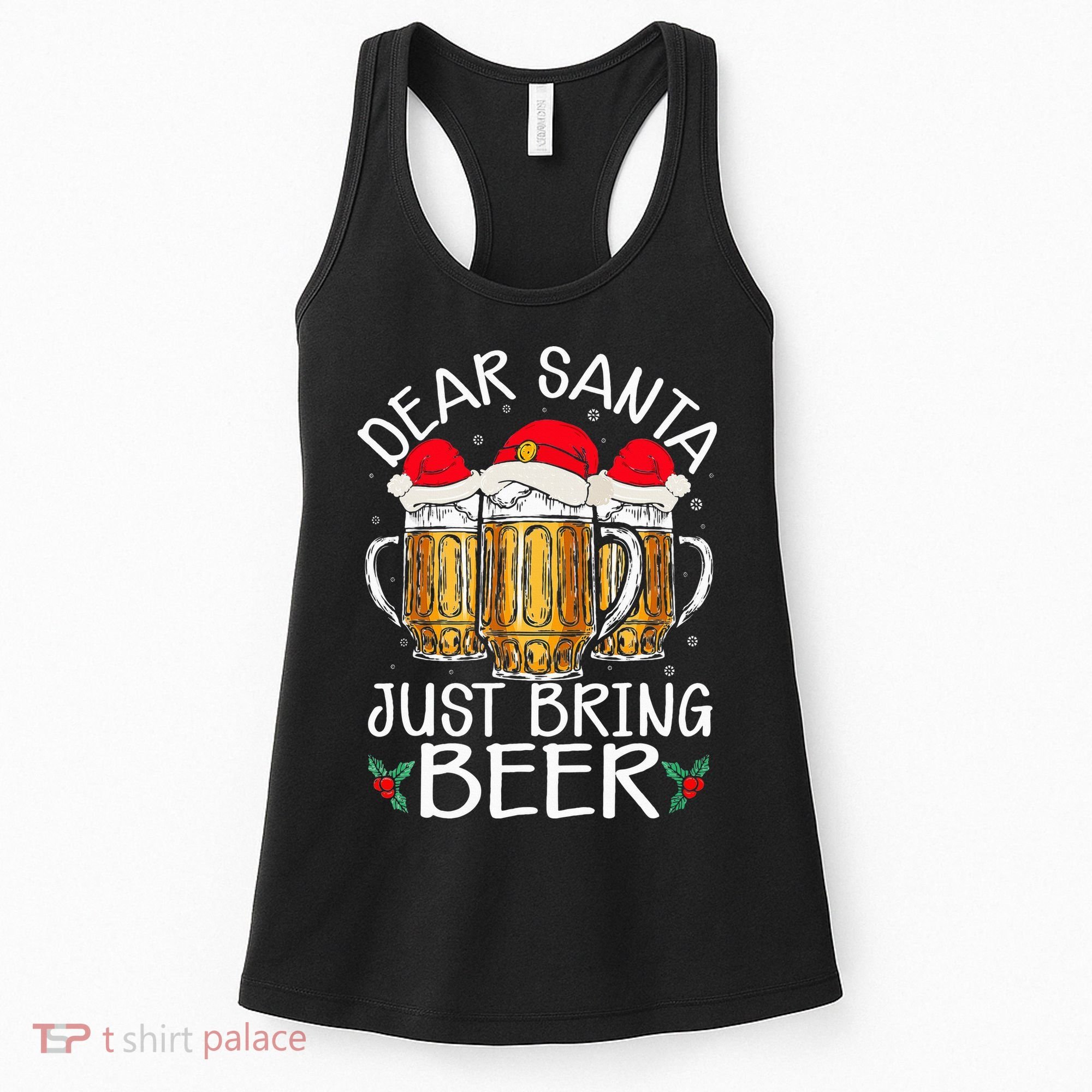 Funny Christmas Hat Dear Santa Bring Beer Festive Women's Tank Top