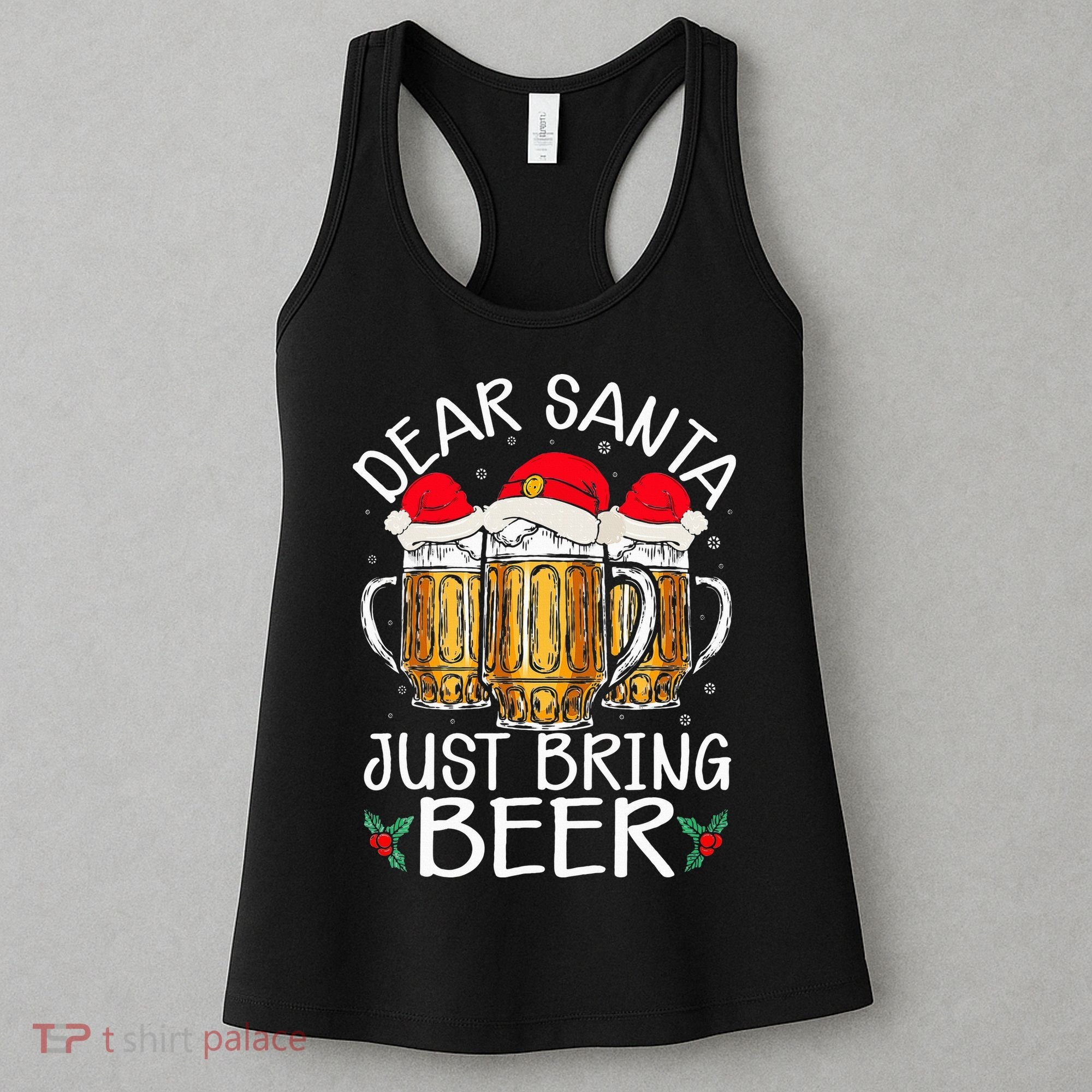 Funny Christmas Hat Dear Santa Bring Beer Festive Women's Tank Top