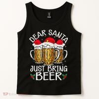 Funny Christmas Hat Dear Santa Bring Beer Festive Tank Top thumb 2