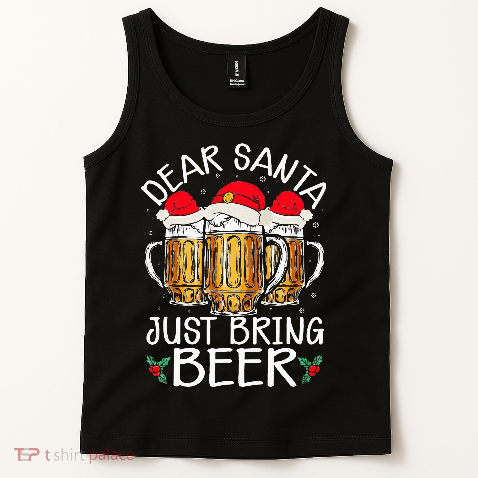 Funny Christmas Hat Dear Santa Bring Beer Festive Tank Top