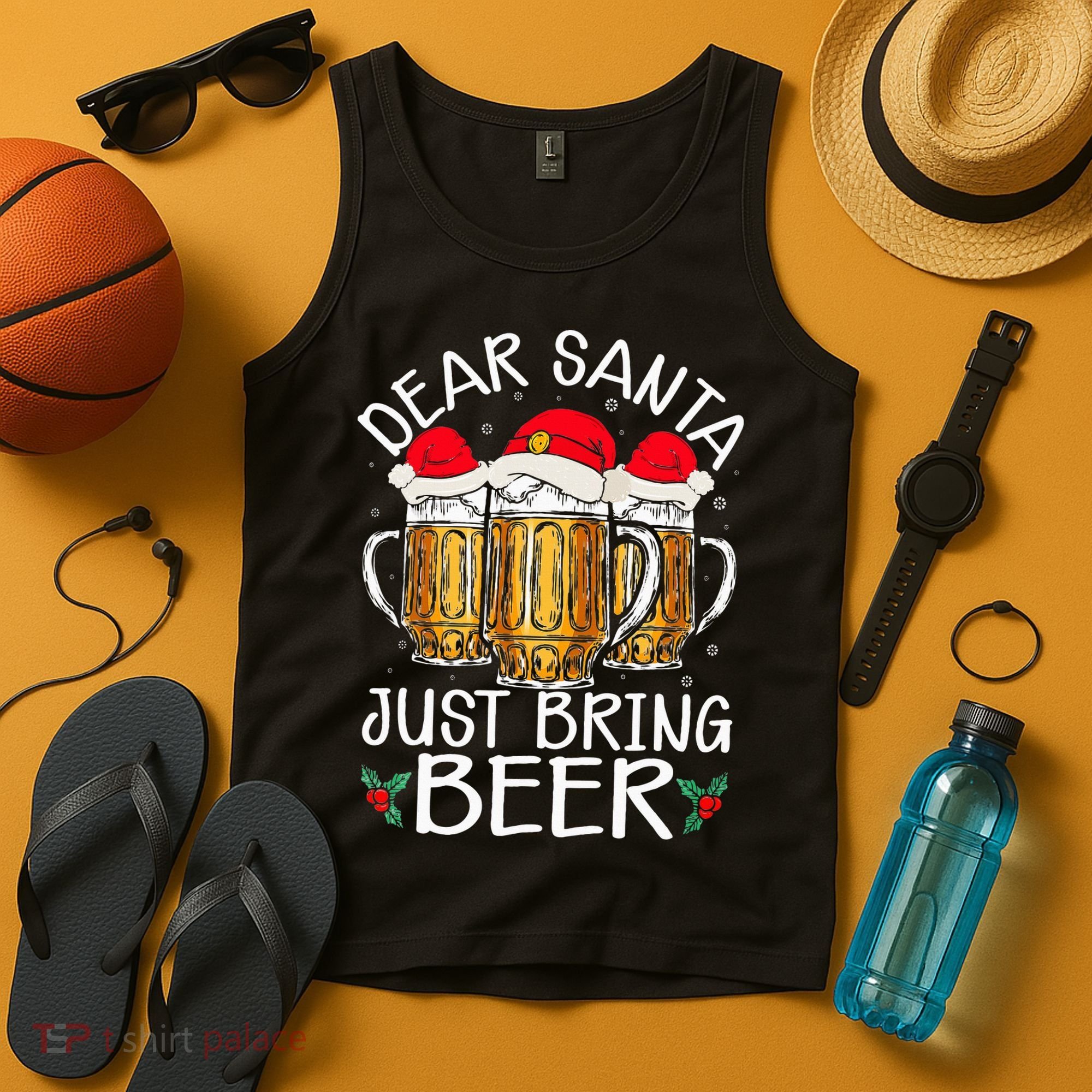 Funny Christmas Hat Dear Santa Bring Beer Festive Tank Top
