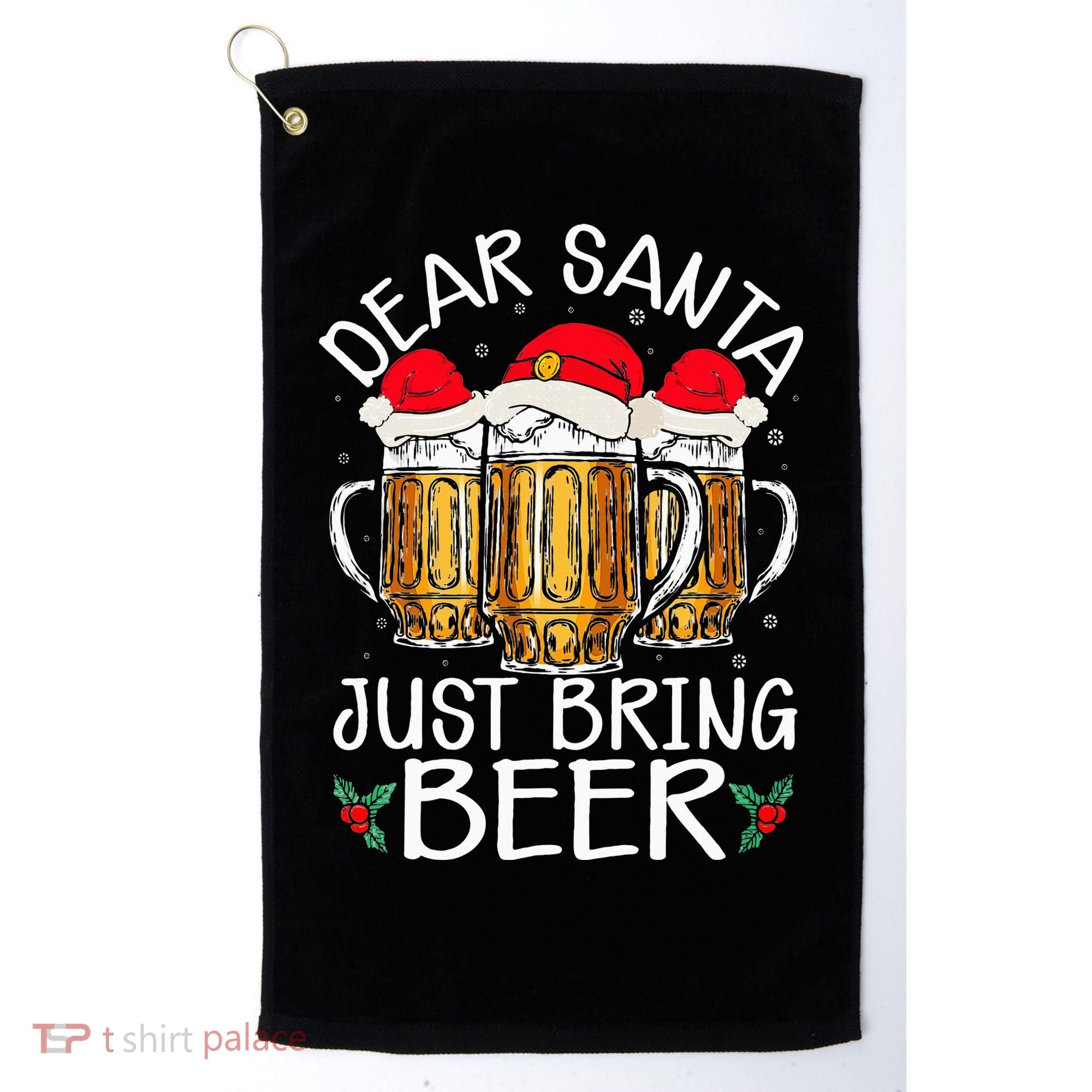 Funny Christmas Hat Dear Santa Bring Beer Festive Golf Towel