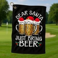 Funny Christmas Hat Dear Santa Bring Beer Festive Golf Towel thumb 1