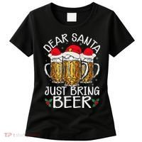 Funny Christmas Hat Dear Santa Bring Beer Festive Women's T-Shirt thumb 0