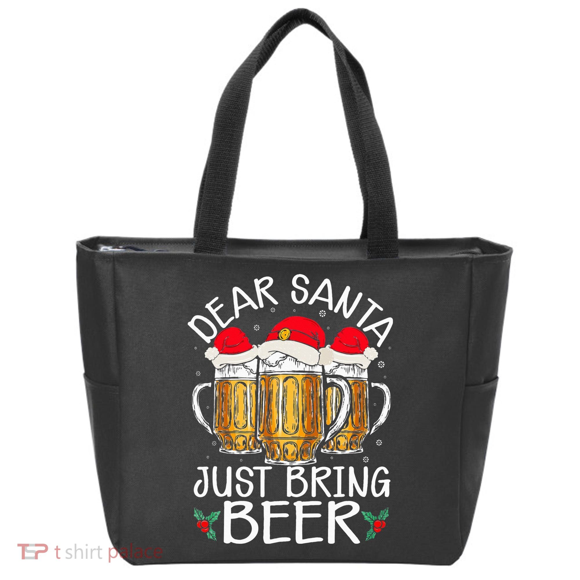 Funny Christmas Hat Dear Santa Bring Beer Festive Tote Bag