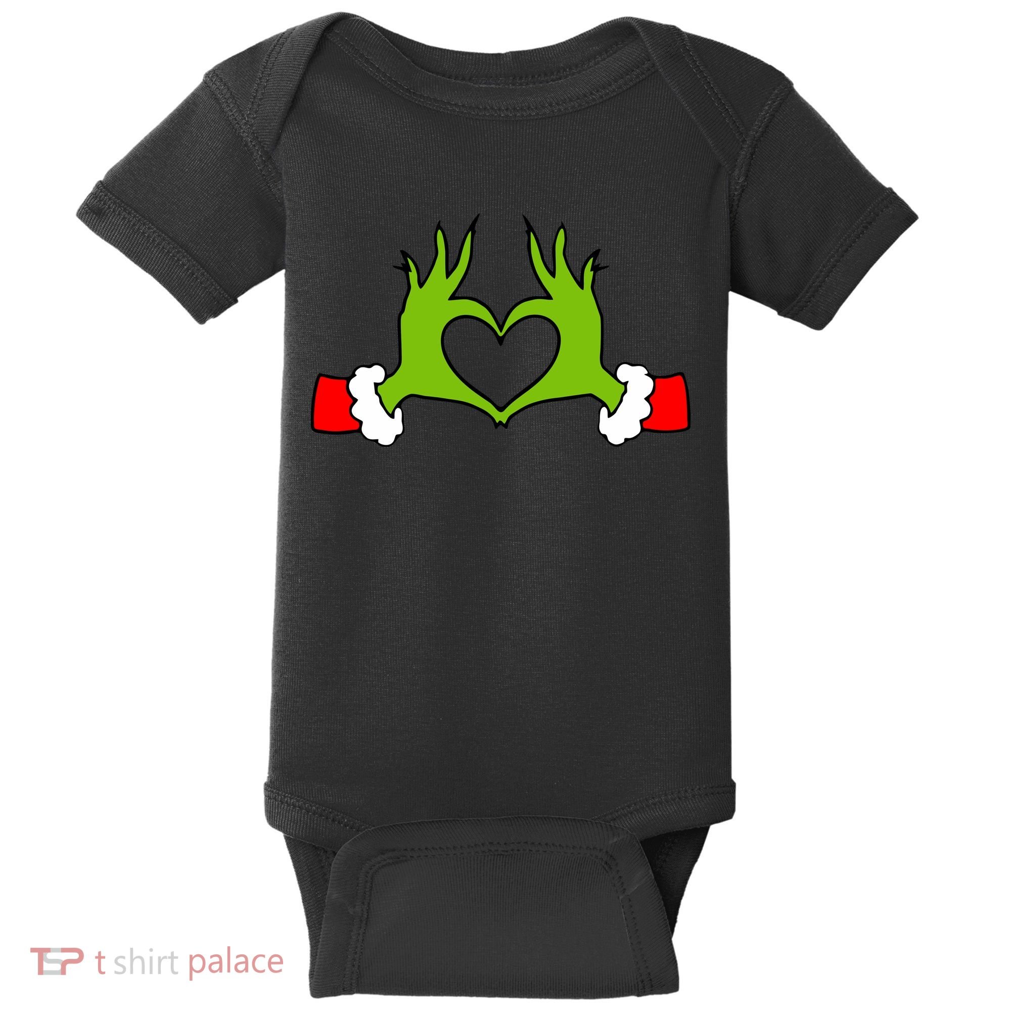 Funny Christmas Hands Making Heart Love Christmas Baby Bodysuit