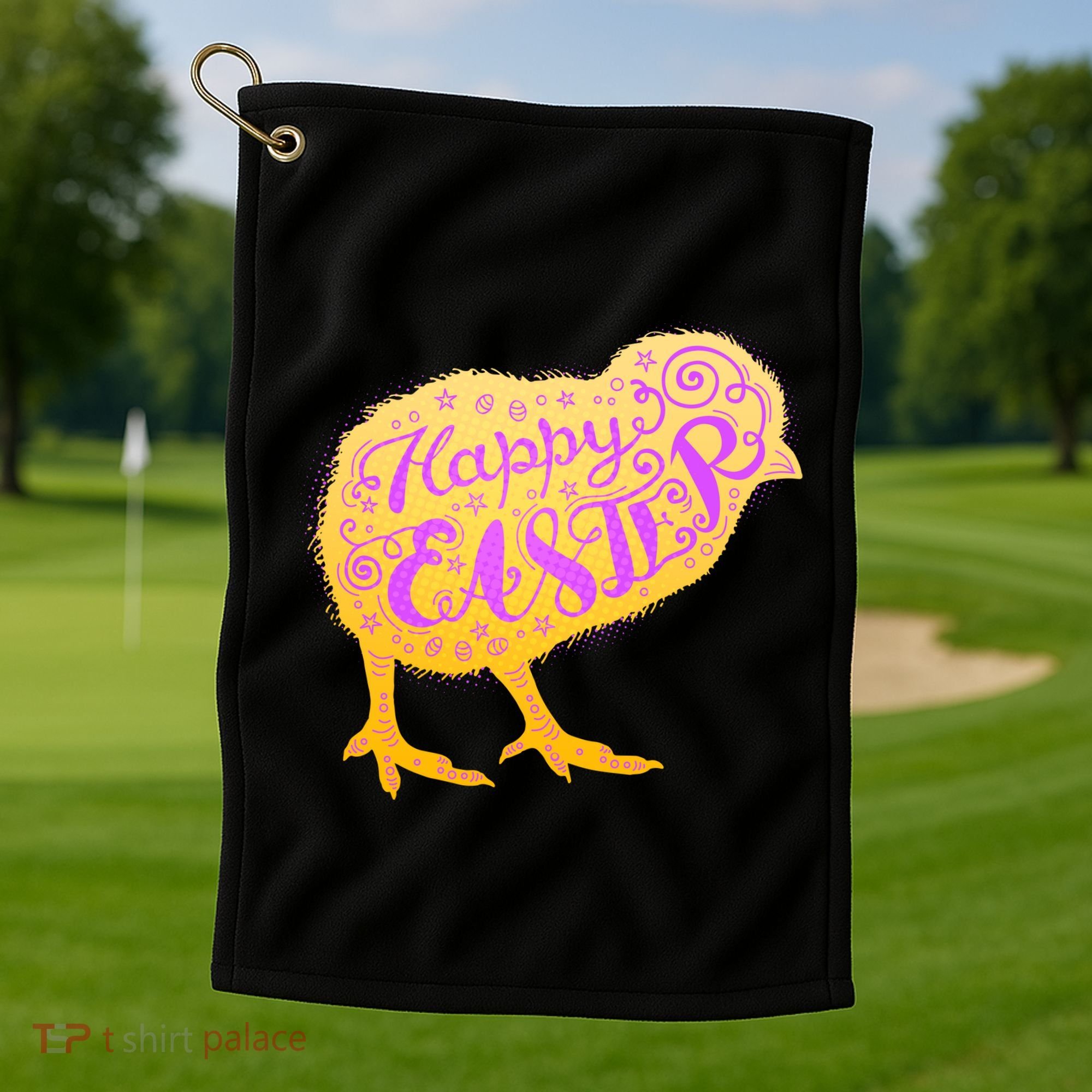 Funny Cute Happy Easter Chick Golf Towel
