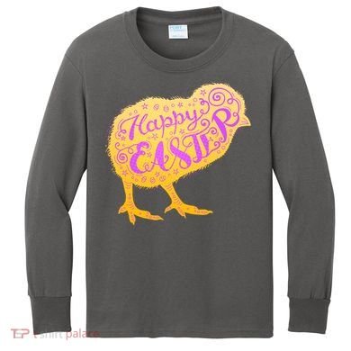 Funny Cute Happy Easter Chick Kids Long Sleeve Shirt