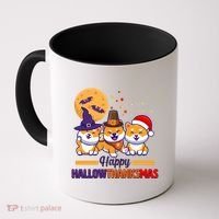 Funny Cute Happy HallowThanksMas Shiba Inu Dogs Coffee Mug thumb 0