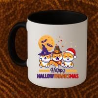 Funny Cute Happy HallowThanksMas Shiba Inu Dogs Coffee Mug thumb 2