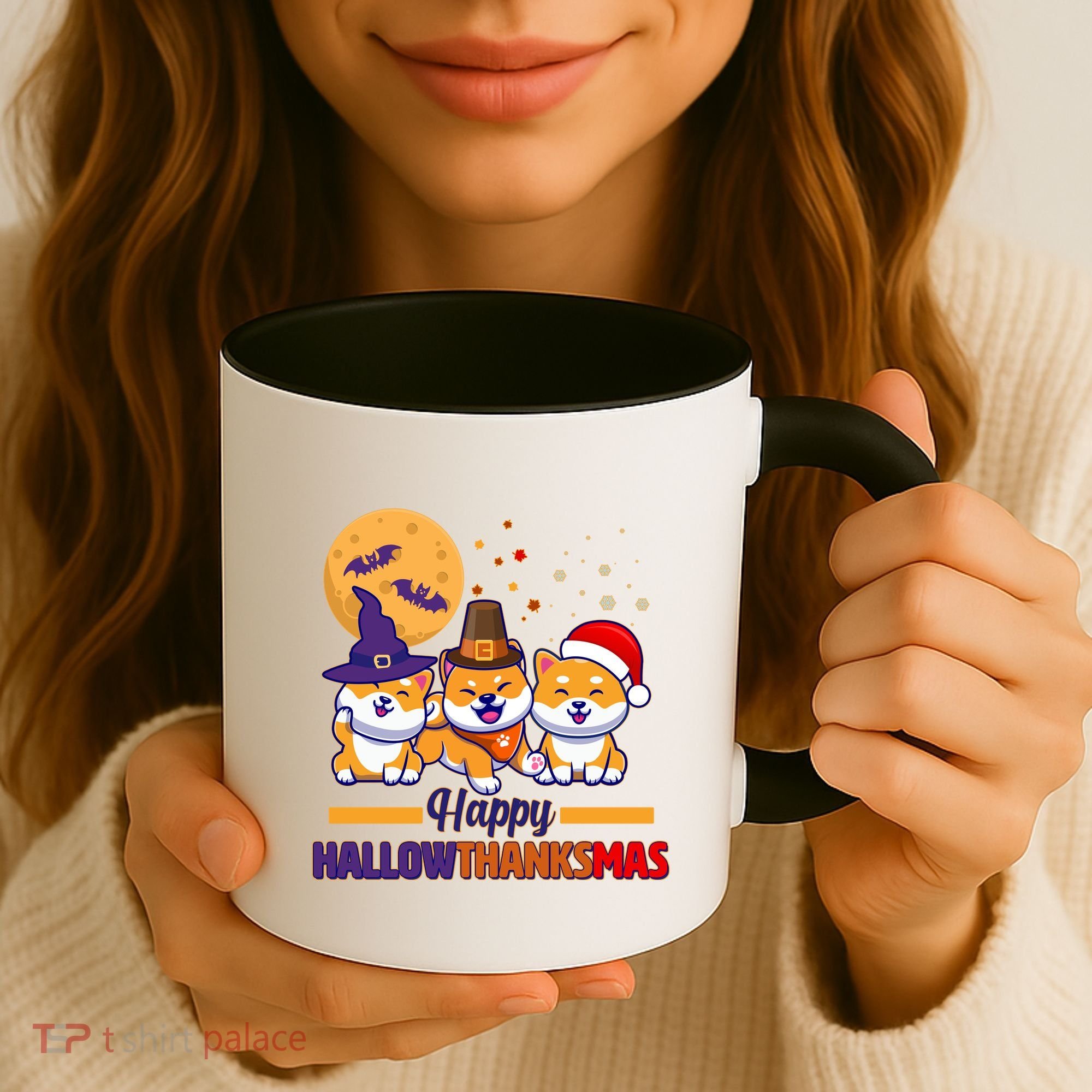 Funny Cute Happy HallowThanksMas Shiba Inu Dogs Coffee Mug