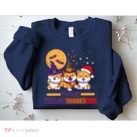 Funny Cute Happy HallowThanksMas Shiba Inu Dogs Sweatshirt thumb 2