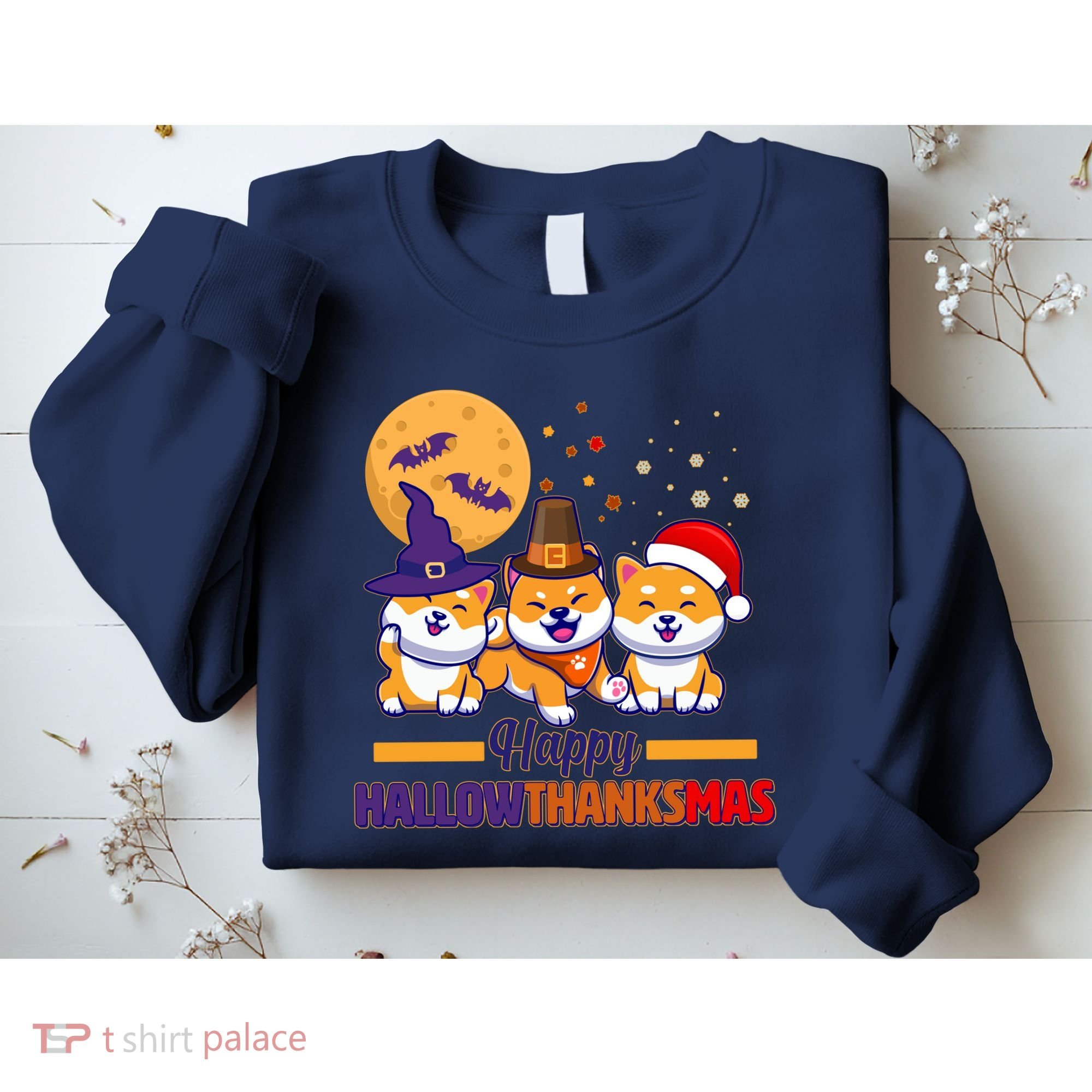 Funny Cute Happy HallowThanksMas Shiba Inu Dogs Sweatshirt