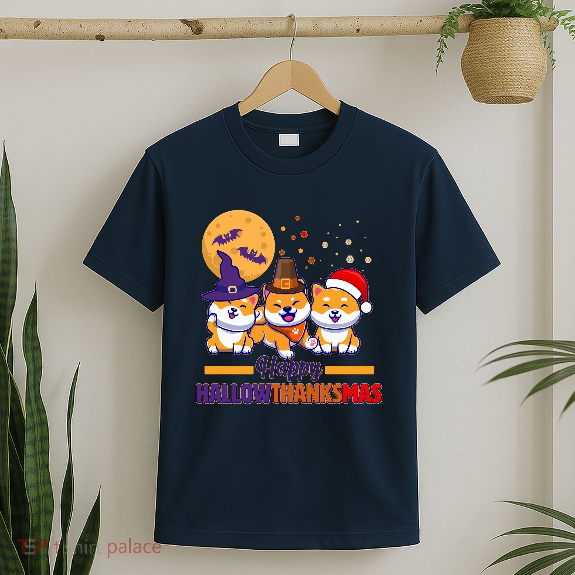 Funny Cute Happy HallowThanksMas Shiba Inu Dogs T-Shirt
