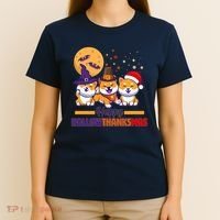 Funny Cute Happy HallowThanksMas Shiba Inu Dogs T-Shirt thumb 4
