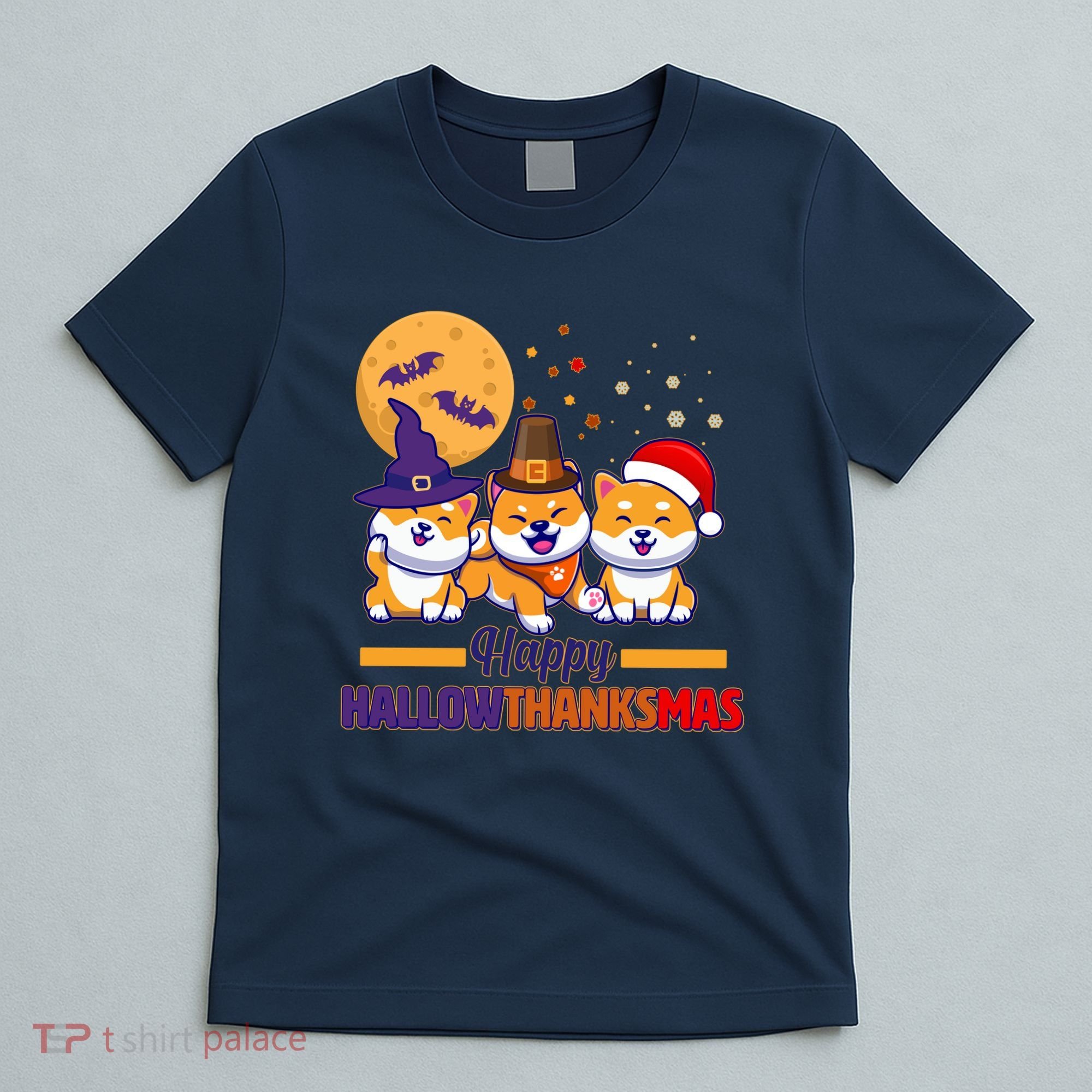 Funny Cute Happy HallowThanksMas Shiba Inu Dogs T-Shirt