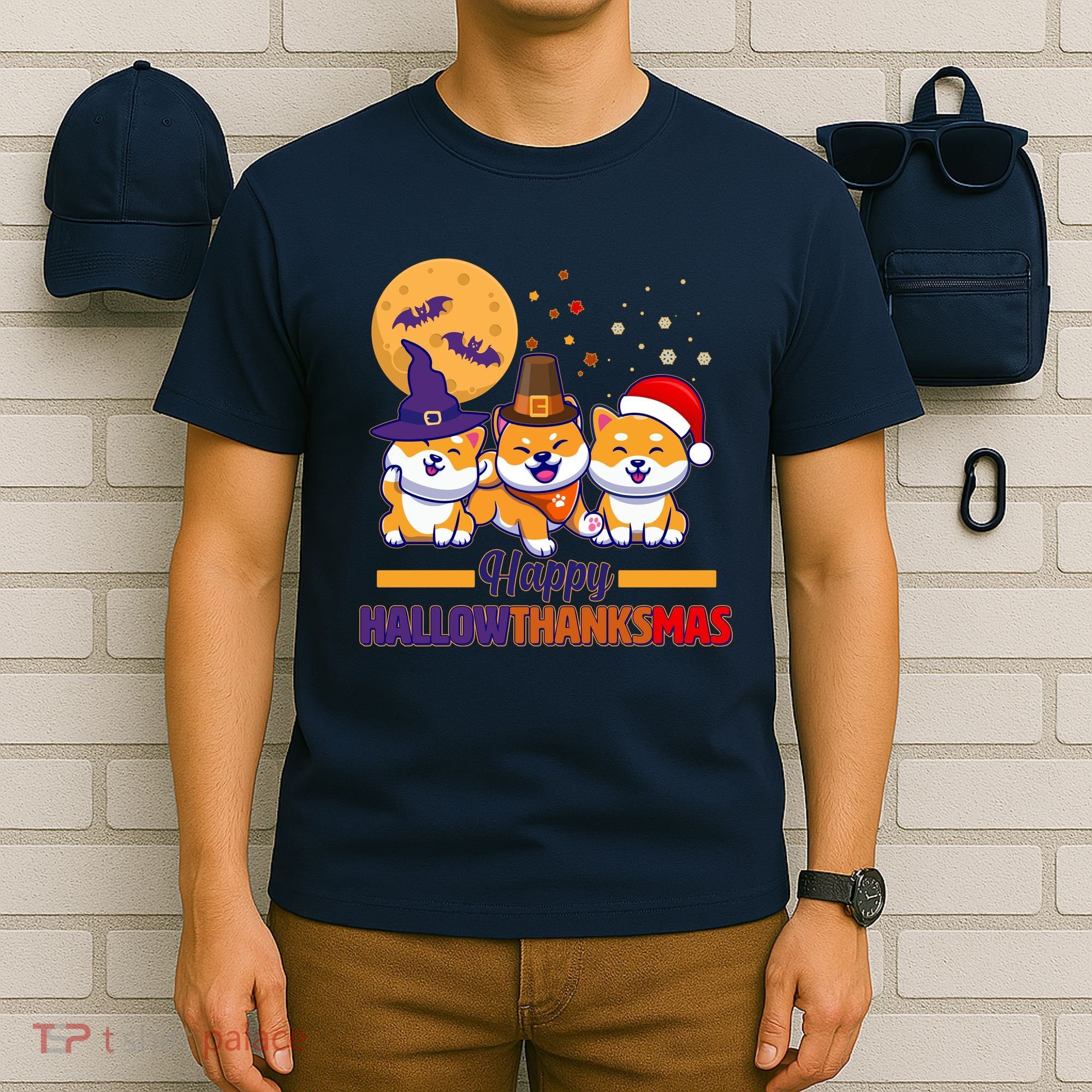 Funny Cute Happy HallowThanksMas Shiba Inu Dogs T-Shirt