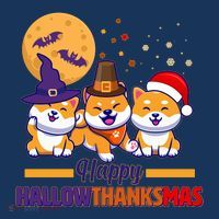 Funny Cute Happy HallowThanksMas Shiba Inu Dogs Women's Hoodie thumb 2