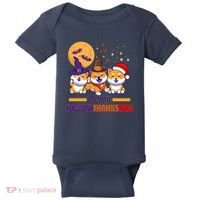 Funny Cute Happy HallowThanksMas Shiba Inu Dogs Baby Bodysuit thumb 0