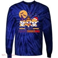 Funny Cute Happy HallowThanksMas Shiba Inu Dogs Tie-Dye Long Sleeve Shirt thumb 0