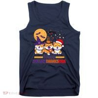 Funny Cute Happy HallowThanksMas Shiba Inu Dogs Tank Top thumb 0