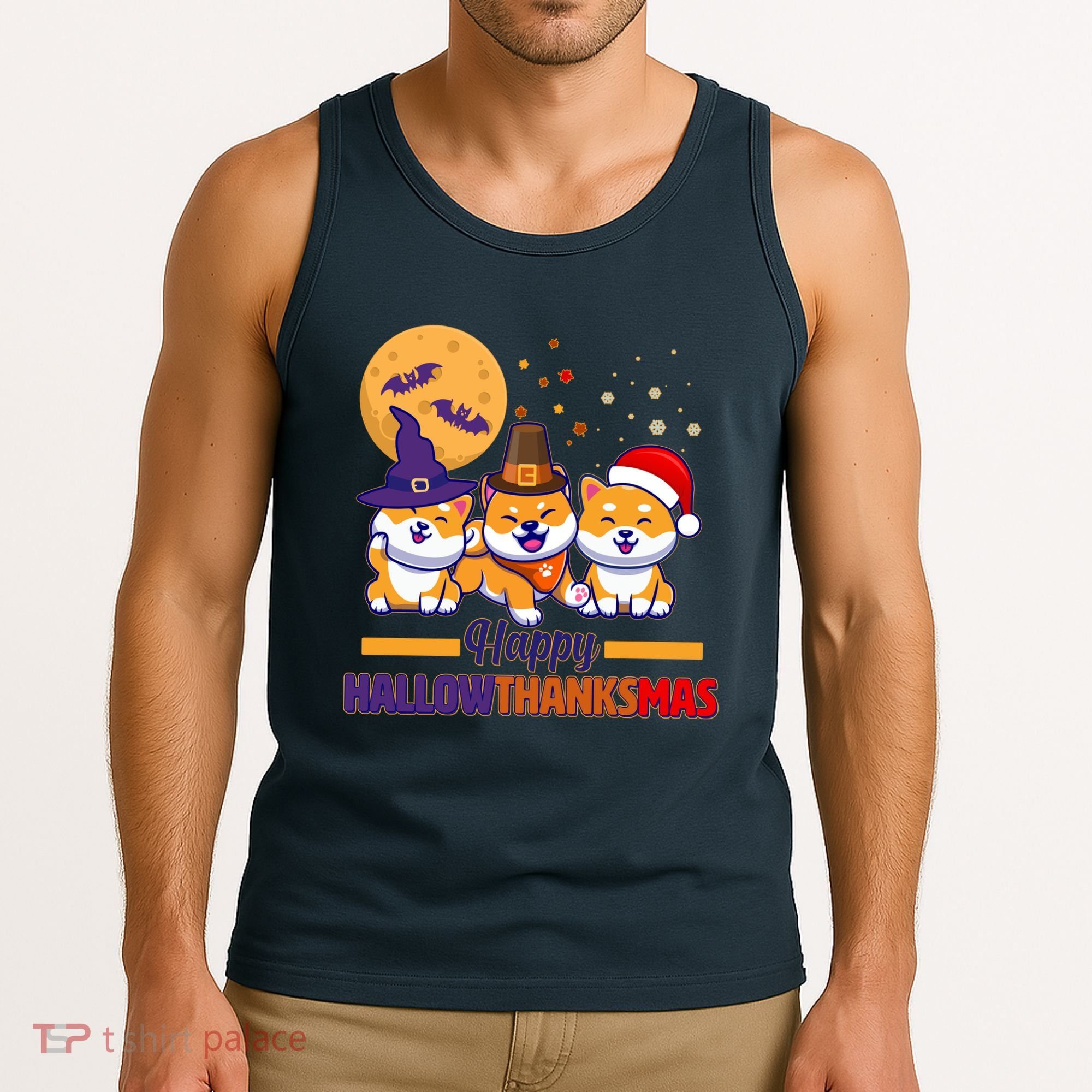 Funny Cute Happy HallowThanksMas Shiba Inu Dogs Tank Top