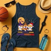 Funny Cute Happy HallowThanksMas Shiba Inu Dogs Tank Top thumb 4