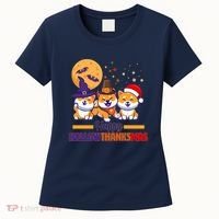 Funny Cute Happy HallowThanksMas Shiba Inu Dogs Women's T-Shirt thumb 0