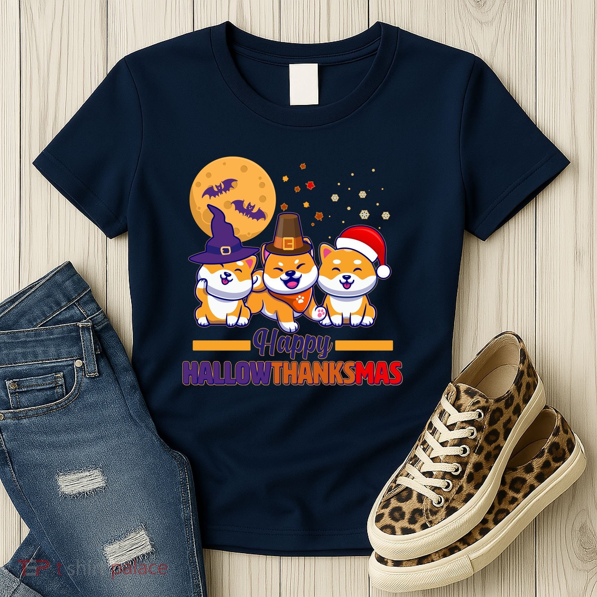 Funny Cute Happy HallowThanksMas Shiba Inu Dogs Women's T-Shirt