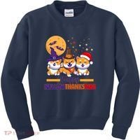 Funny Cute Happy HallowThanksMas Shiba Inu Dogs Kids Sweatshirt thumb 0