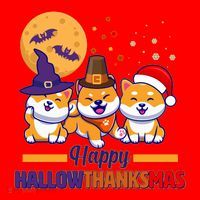 Funny Cute Happy HallowThanksMas Shiba Inu Dogs Santa Hat thumb 1