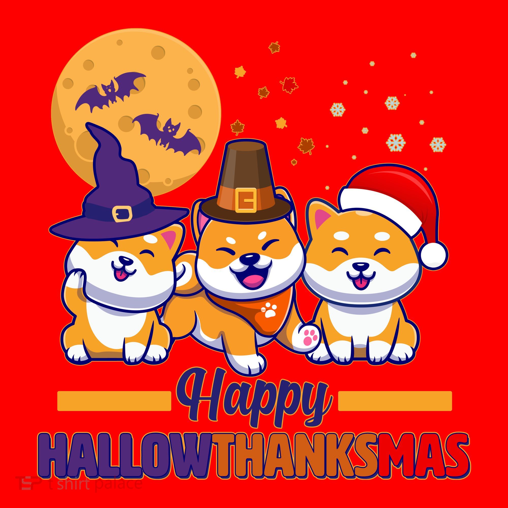 Funny Cute Happy HallowThanksMas Shiba Inu Dogs Santa Hat