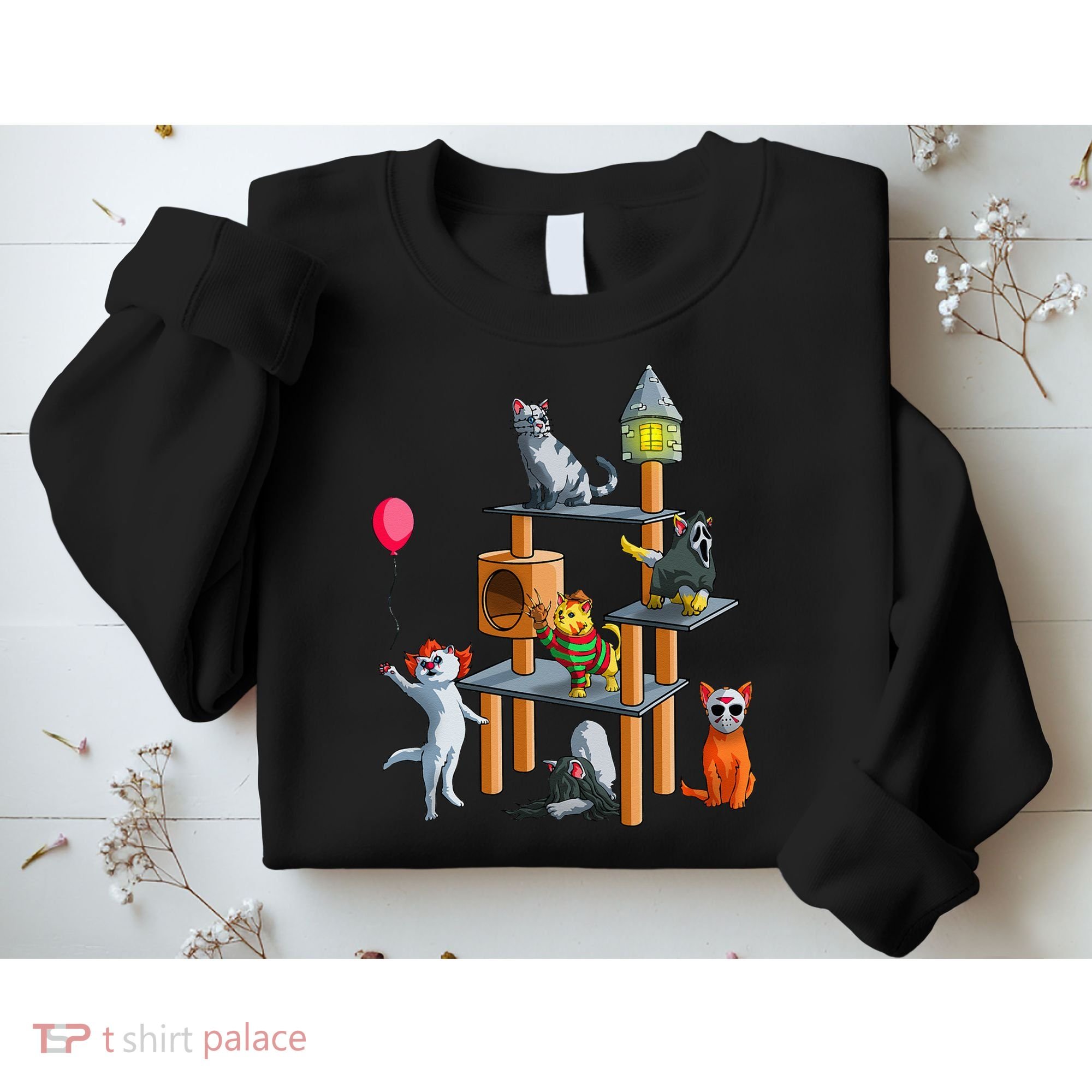 Funny Cat Horror Movies Cute Halloween For Cat Kitty Lovers Sweatshirt
