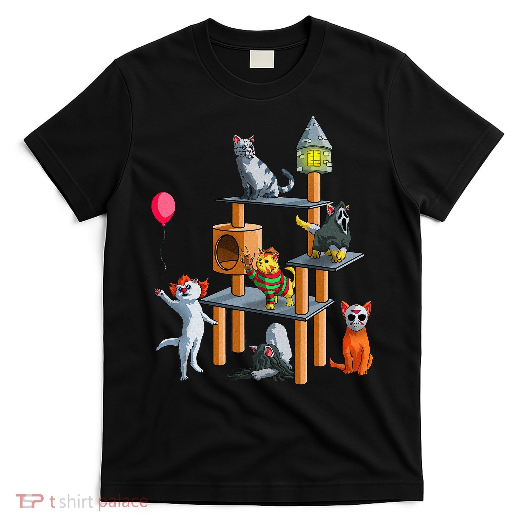 Funny Cat Horror Movies Cute Halloween For Cat Kitty Lovers T-Shirt