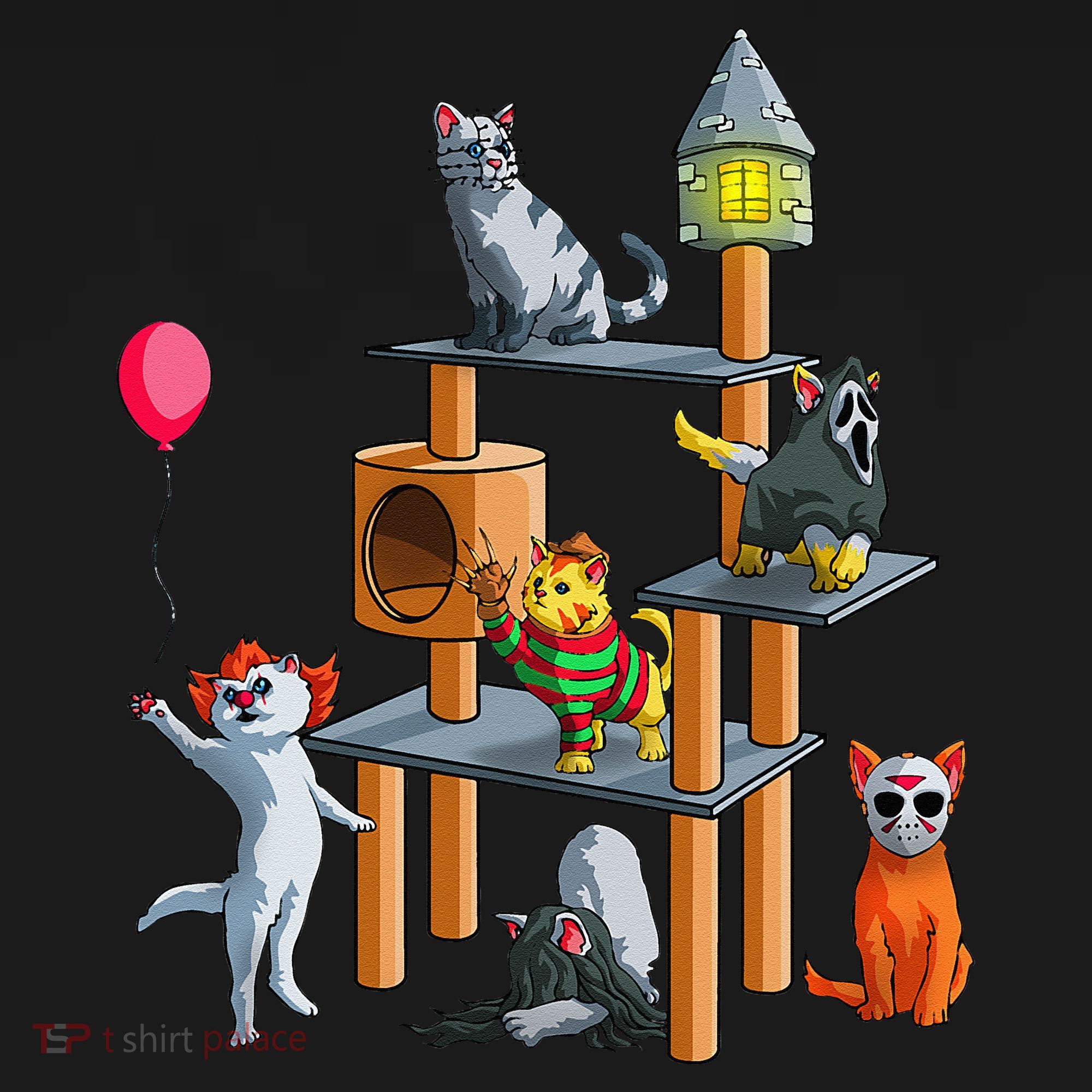 Funny Cat Horror Movies Cute Halloween For Cat Kitty Lovers T-Shirt