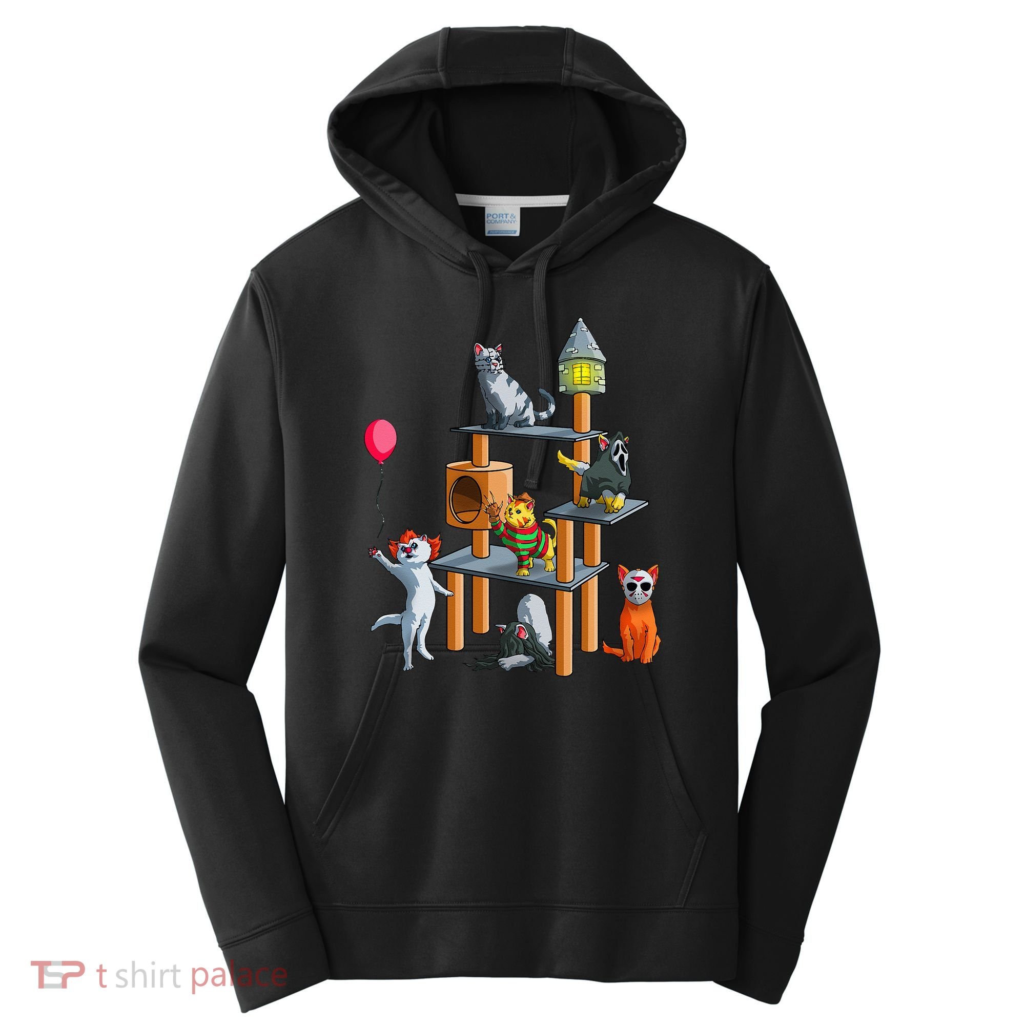 Funny Cat Horror Movies Cute Halloween For Cat Kitty Lovers Performance Fleece Hoodie