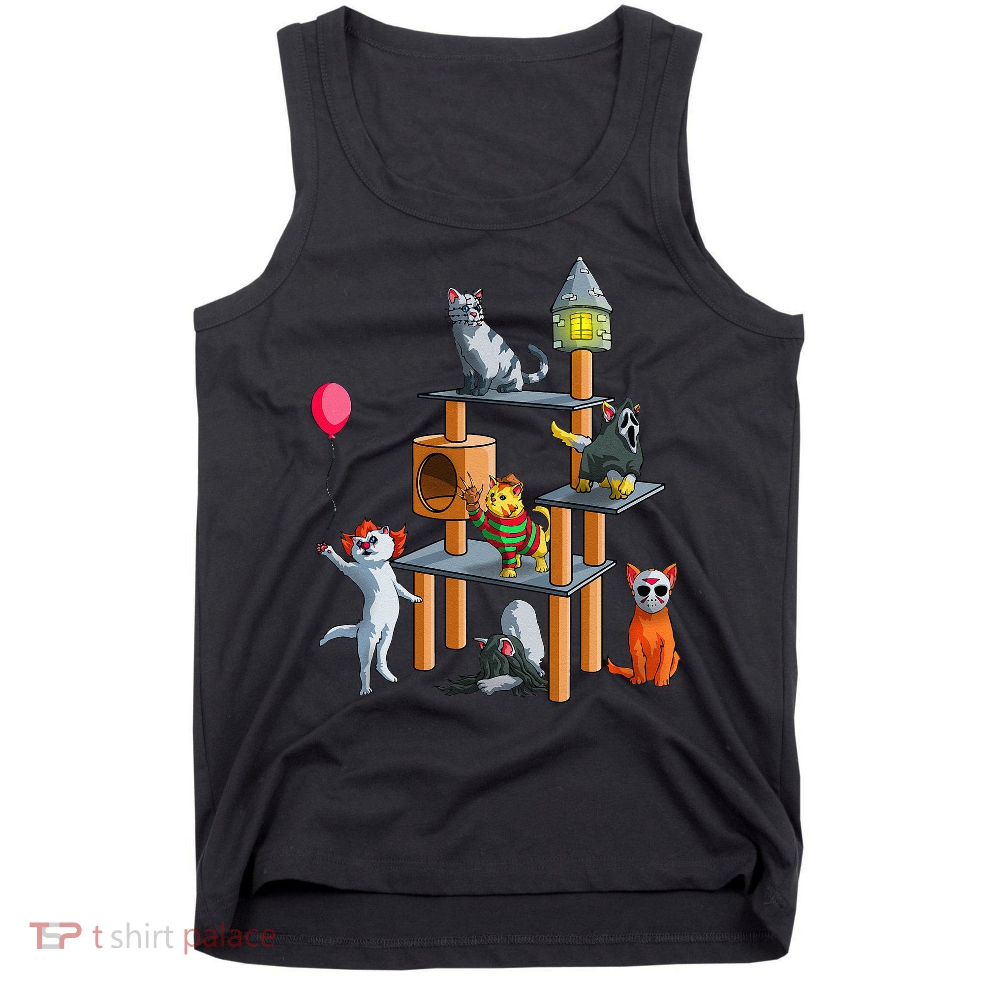 Funny Cat Horror Movies Cute Halloween For Cat Kitty Lovers Tank Top