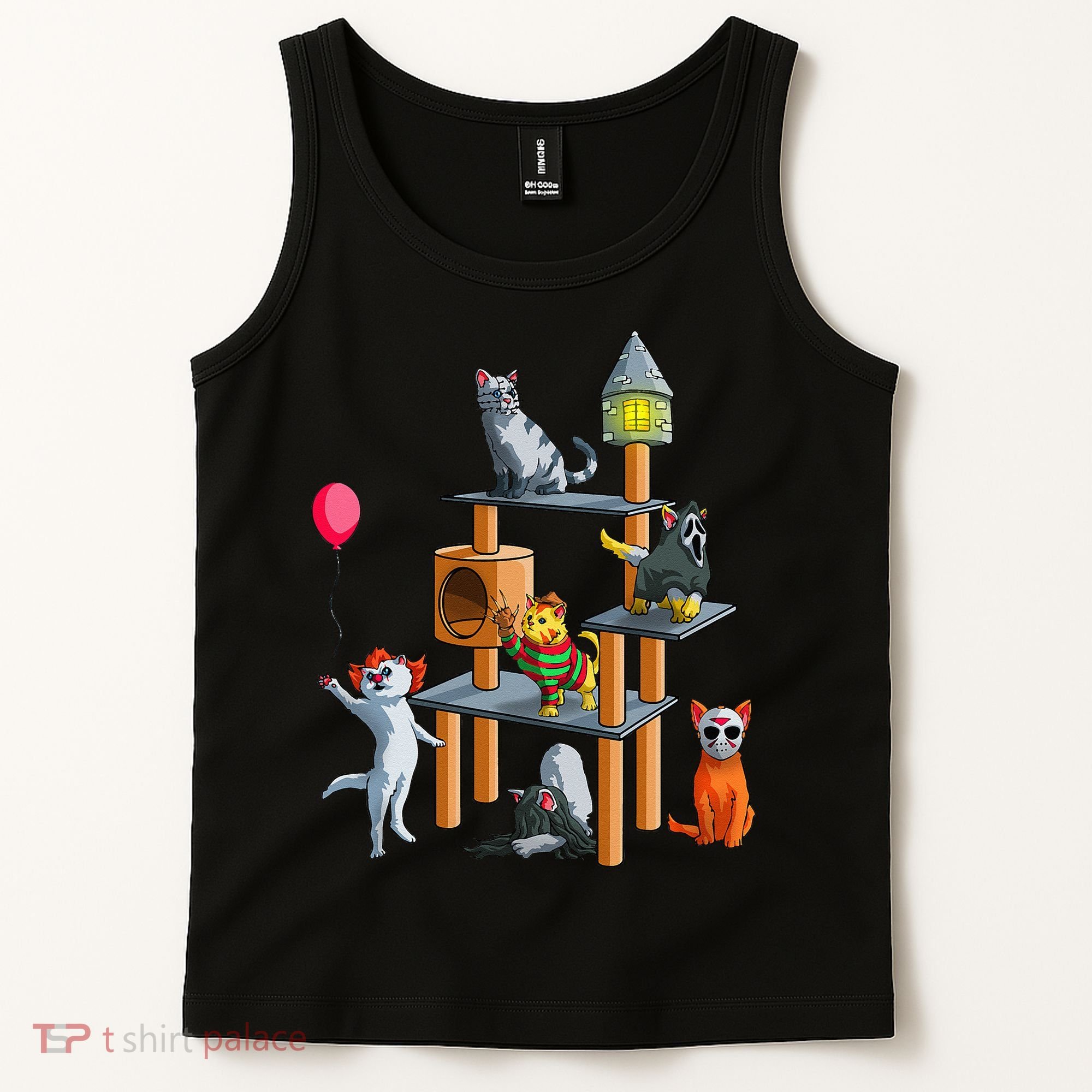 Funny Cat Horror Movies Cute Halloween For Cat Kitty Lovers Tank Top