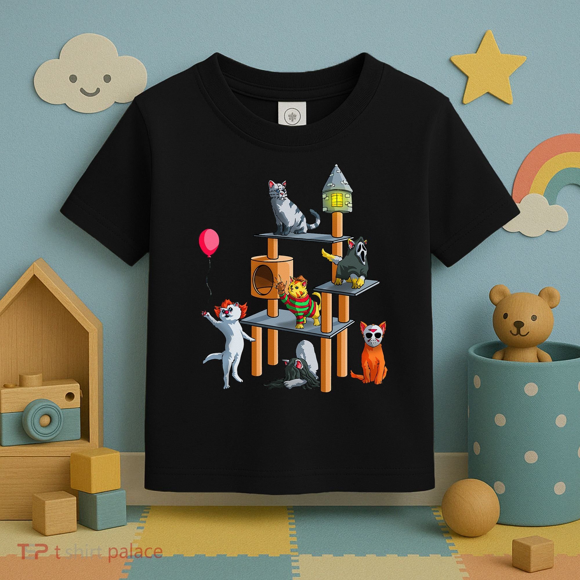 Funny Cat Horror Movies Cute Halloween For Cat Kitty Lovers Toddler T-Shirt