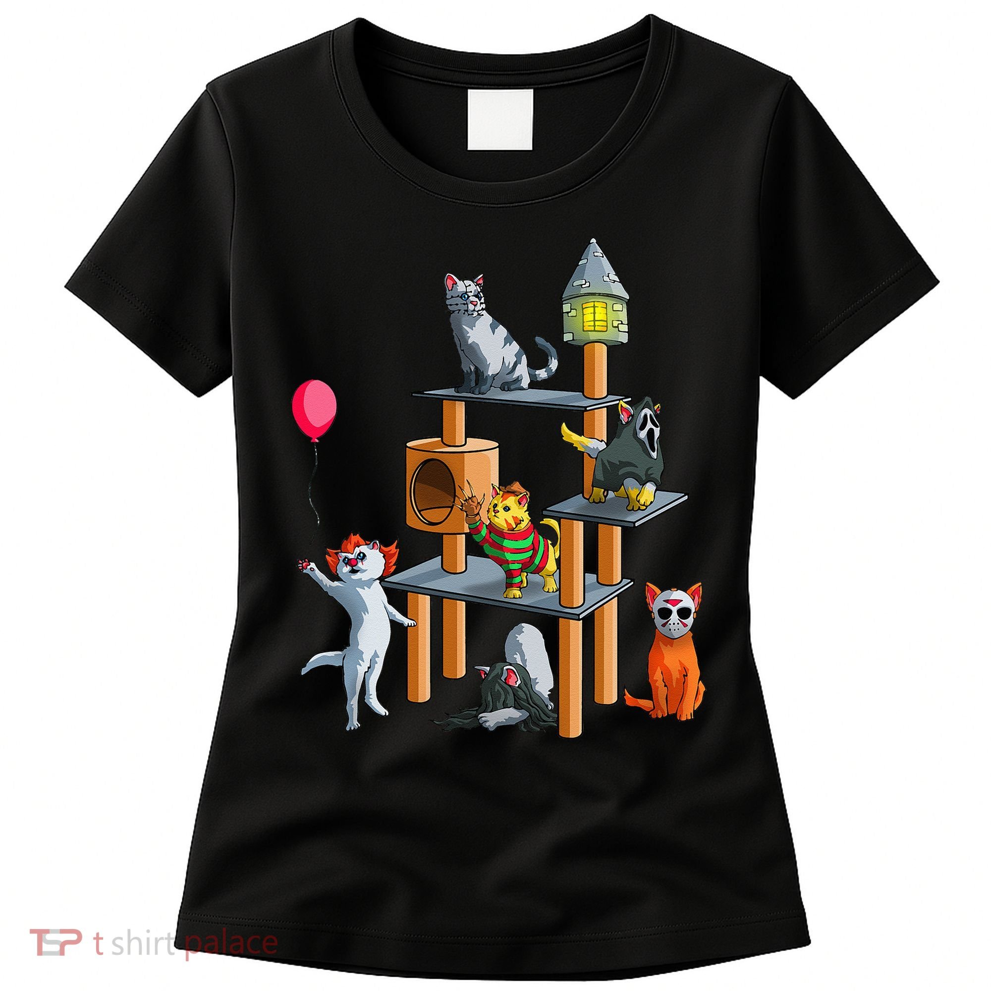 Funny Cat Horror Movies Cute Halloween For Cat Kitty Lovers Women's T-Shirt