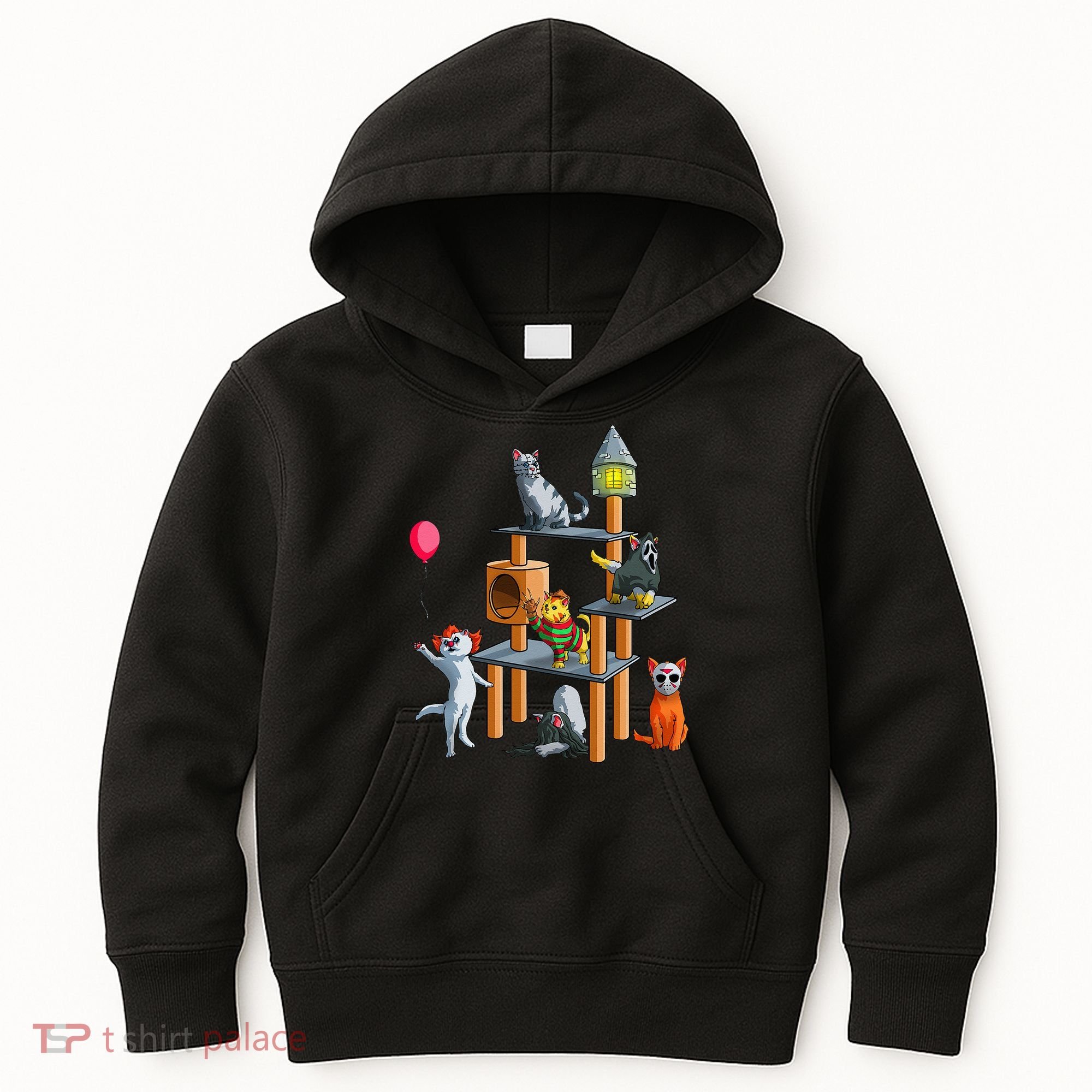 Funny Cat Horror Movies Cute Halloween For Cat Kitty Lovers Kids Hoodie