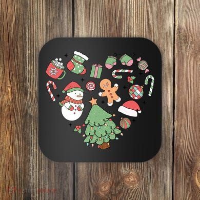 Festive Christmas Heart Holiday Coaster