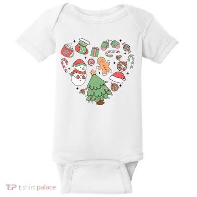 Festive Christmas Heart Holiday Baby Bodysuit