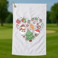 Festive Christmas Heart Holiday Golf Towel thumb 1