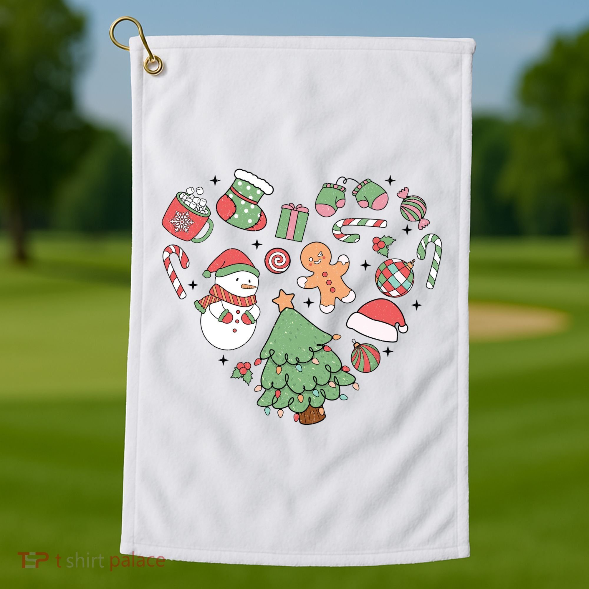 Festive Christmas Heart Holiday Golf Towel