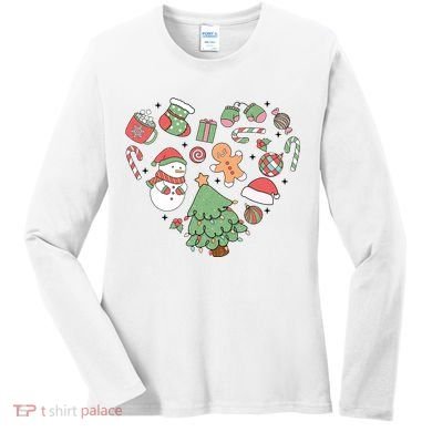 Festive Christmas Heart Holiday Women's Long Sleeve Shirt