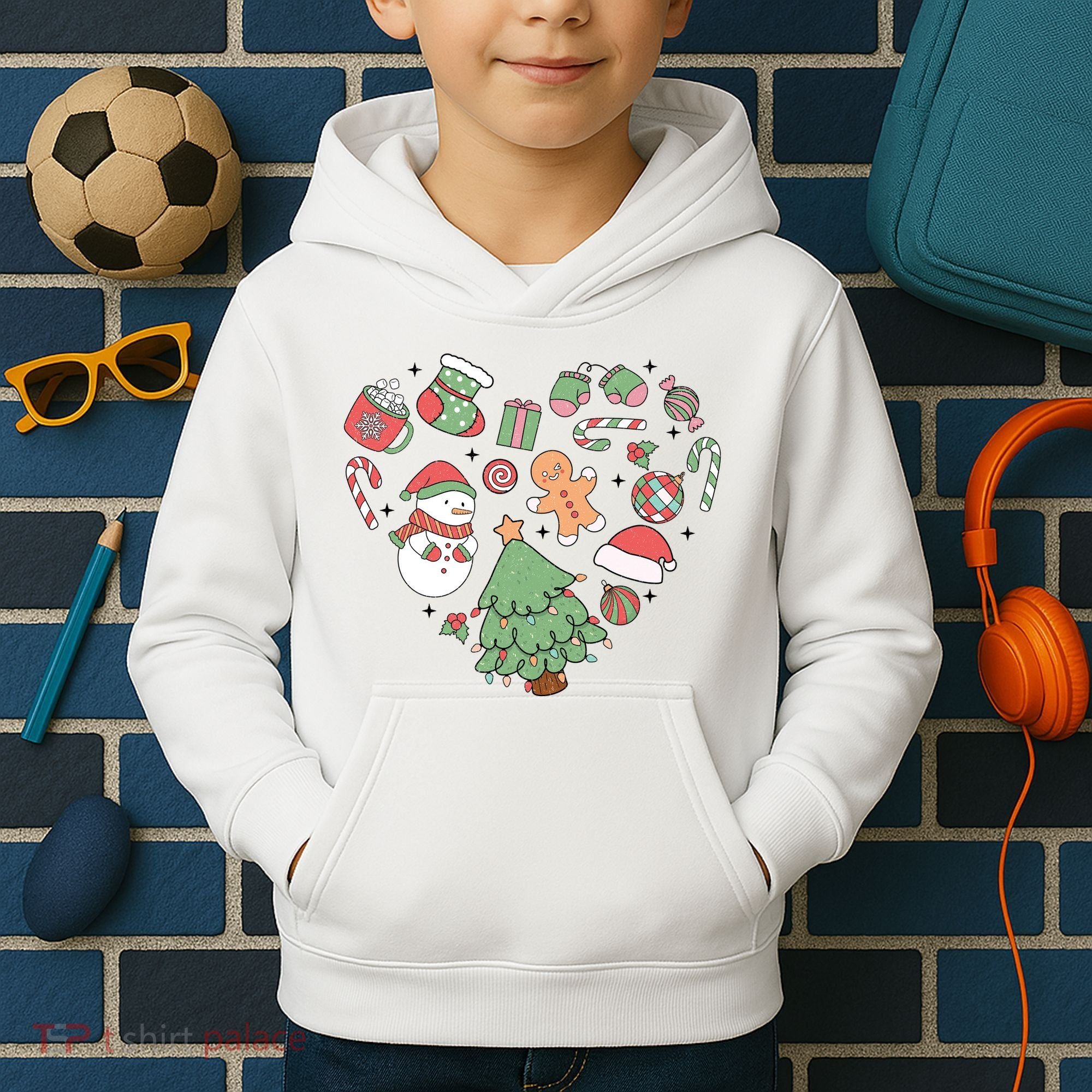 Festive Christmas Heart Holiday Kids Hoodie