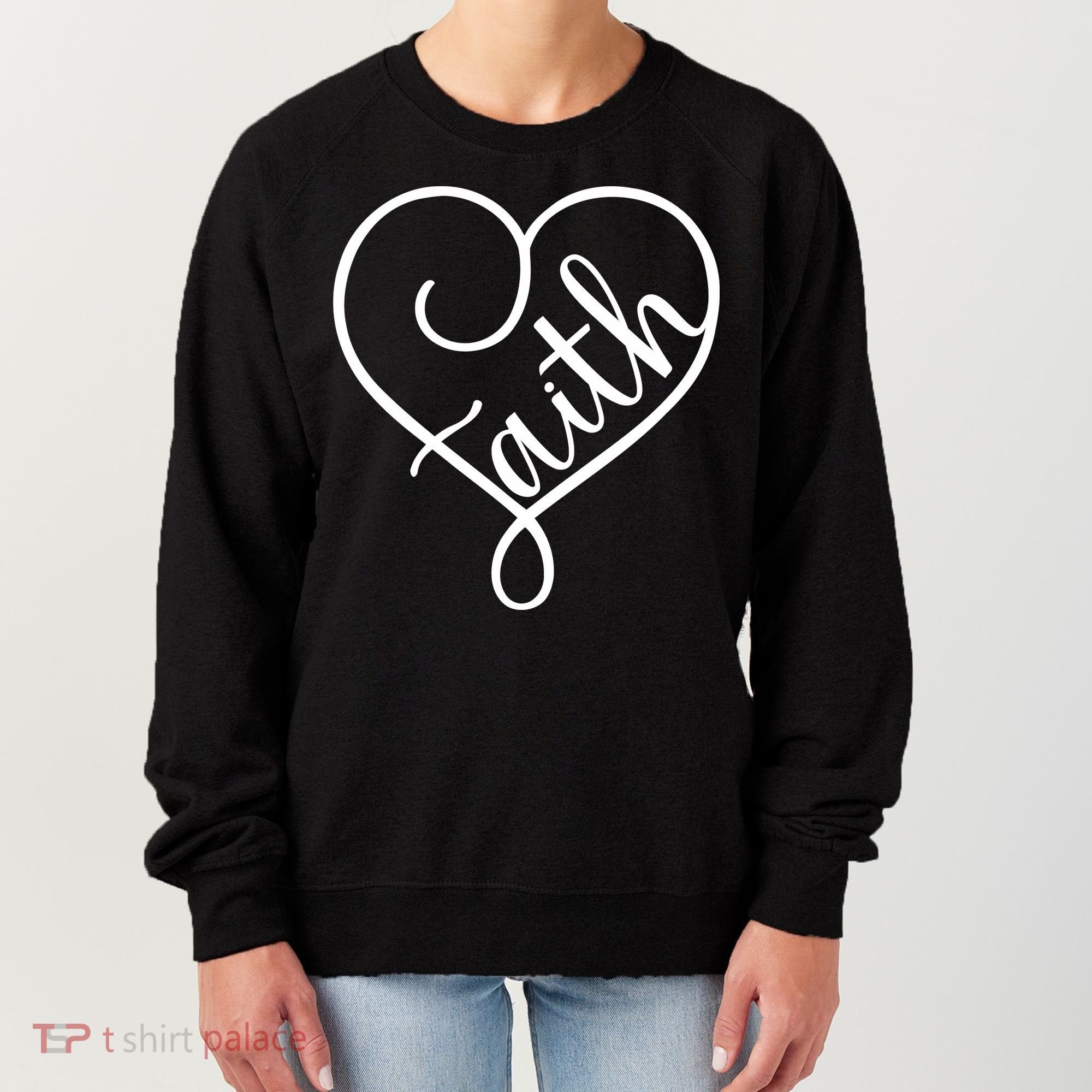 Faith Cursive Heart Christians Jesus Loves Women's Sweatshirt